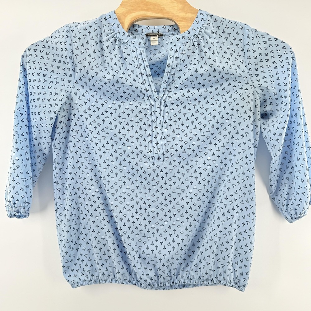 Dana Buchman Shirt‎ Womens Medium Anchor Nautical Print Pullover Top Polyester